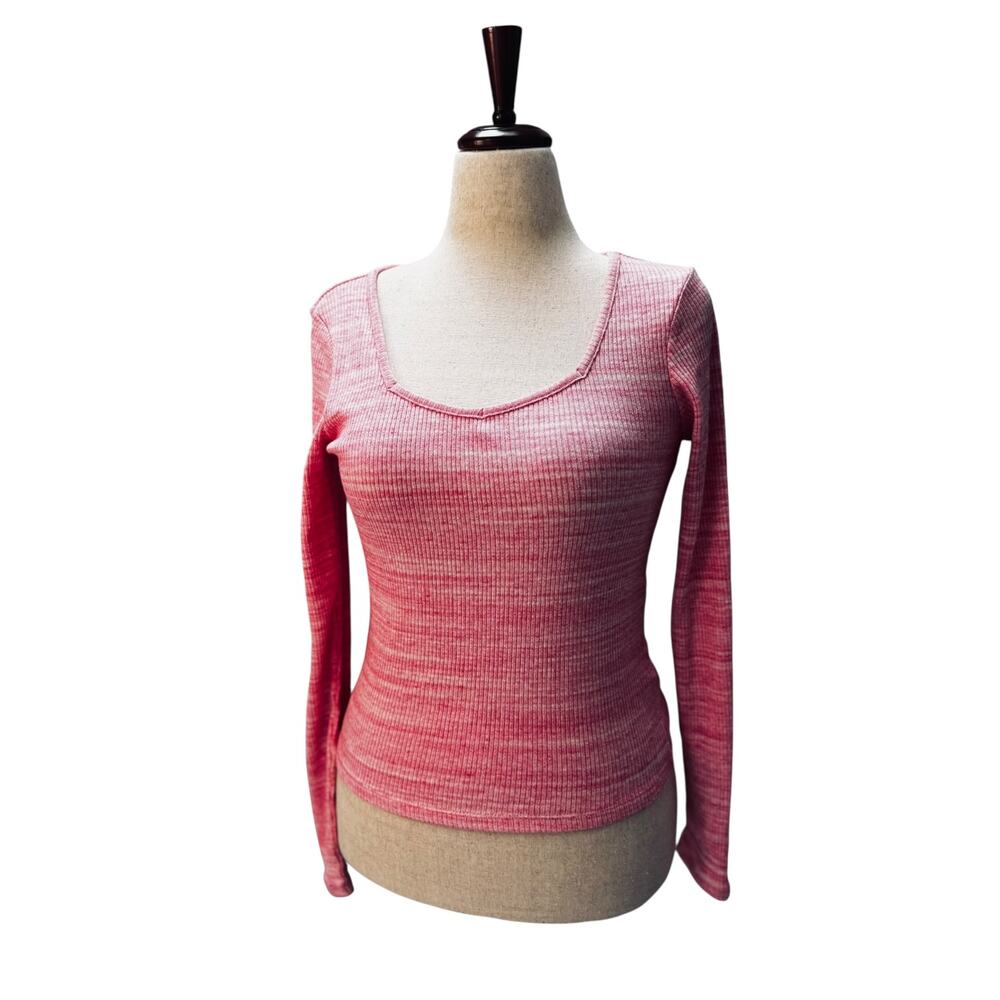 Joe Fresh Pink Ribbed Long Sleeve Top | Size M